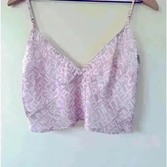NWOT Stella McCartney x Ed Curtis Pink Graffiti Logo Cropped Silk  Cami Size S‎ - Picture 2 of 7